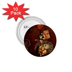 Funny Steampunk Skeleton, Clocks And Gears 1 75  Buttons (10 Pack) by FantasyWorld7