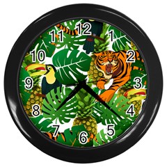 Tropical Pelican Tiger Jungle Wall Clock (black) by snowwhitegirl