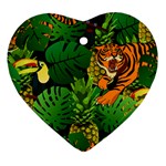 Tropical Pelican Tiger Jungle Black Ornament (Heart) Front