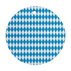 Oktoberfest Bavarian Blue And White Large Diagonal Diamond Pattern Round Ornament (two Sides) by PodArtist