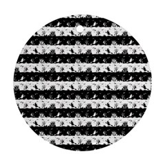 Black And White Halloween Nightmare Stripes Round Ornament (two Sides) by PodArtist