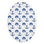 Vintage Face Anchor Blue Ornament (Oval) Front