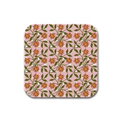 Pink Dot Floral Rubber Square Coaster (4 Pack)  by snowwhitegirl