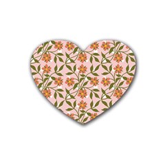 Pink Dot Floral Rubber Coaster (heart)  by snowwhitegirl