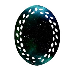 Galaxy Sky Blue Green Oval Filigree Ornament (two Sides) by snowwhitegirl