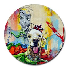Wall Girl Dog Graphite Street Art Round Mousepads by Simbadda