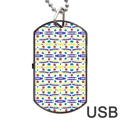 Retro Blue Yellow Brown Teal Dot Pattern Dog Tag Usb Flash (two Sides) by BrightVibesDesign