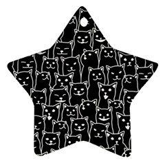Funny Cat Pattern Organic Style Minimalist On Black Background Star Ornament (two Sides) by genx