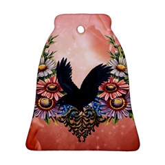 Wonderful Crow With Flowers On Red Vintage Dsign Bell Ornament (two Sides) by FantasyWorld7
