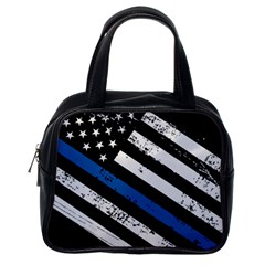 Usa Flag The Thin Blue Line I Back The Blue Usa Flag Grunge On Black Background Classic Handbag (one Side) by snek