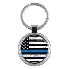 I Back The Blue The Thin Blue Line With Grunge Us Flag Key Chains (round)  by snek