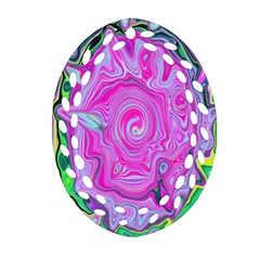 Groovy Pink, Blue And Green Abstract Liquid Art Oval Filigree Ornament (two Sides) by myrubiogarden