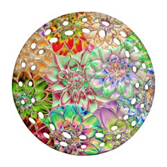 Dahlia Flower Colorful Art Collage Round Filigree Ornament (two Sides) by Wegoenart