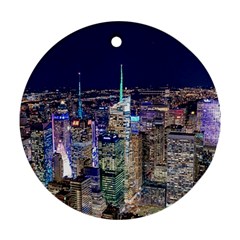 New York Manhattan Night Building Round Ornament (two Sides) by Wegoenart