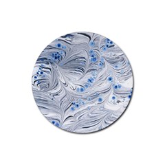 Marbled Paper Mottle Color Movement Blue White Rubber Round Coaster (4 Pack)  by Wegoenart
