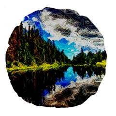 Color Lake Mountain Painting Large 18  Premium Flano Round Cushions by Pakrebo