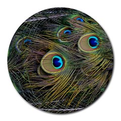 Peacock Tail Feathers Close Up Round Mousepads by Pakrebo