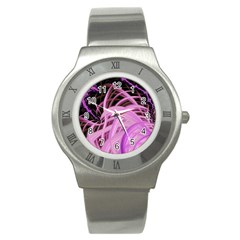 Purple Fractal Artwork Feather Stainless Steel Watch by Pakrebo