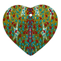 Raining Paradise Flowers In The Moon Light Night Heart Ornament (two Sides) by pepitasart
