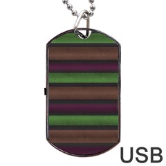 Stripes Green Brown Pink Grey Dog Tag Usb Flash (one Side) by BrightVibesDesign