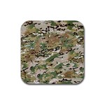 Wood camouflage military army green khaki pattern Rubber Coaster (Square)  Front