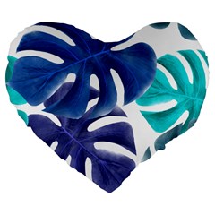 Leaves Tropical Blue Green Nature Large 19  Premium Flano Heart Shape Cushions by Alisyart