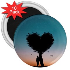 Tree Heart At Sunset 3  Magnets (10 Pack)  by WensdaiAmbrose