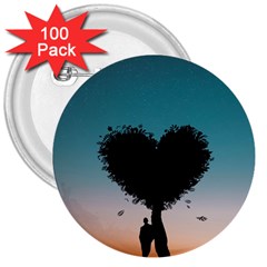 Tree Heart At Sunset 3  Buttons (100 Pack)  by WensdaiAmbrose