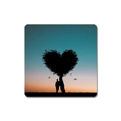 Tree Heart At Sunset Square Magnet by WensdaiAmbrose