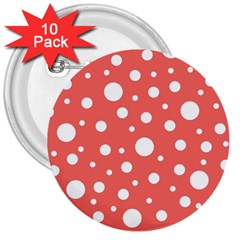 Polka Dot On Living Coral 3  Buttons (10 Pack)  by LoolyElzayat