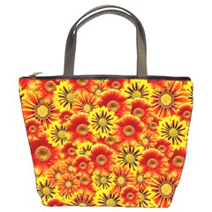 Brilliant Orange And Yellow Daisies Bucket Bag by retrotoomoderndesigns