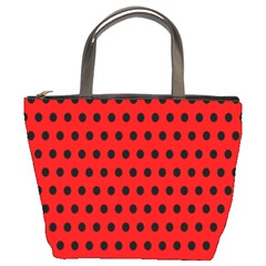 Red Black Polka Dots Bucket Bag by retrotoomoderndesigns