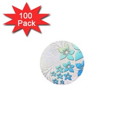 Flowers Background Leaf Leaves Blue 1  Mini Buttons (100 Pack)  by Mariart