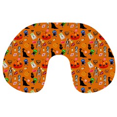 Halloween Treats Pattern Orange Travel Neck Pillows by snowwhitegirl