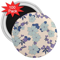 Vintage Floral Blue Pattern 3  Magnets (100 Pack) by snowwhitegirl