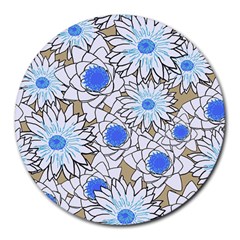 Vintage White Blue Flowers Round Mousepads by snowwhitegirl