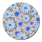 Vintage White Blue Flowers Round Mousepads Front