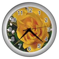 Yellow Rose Wall Clock (silver) by Riverwoman