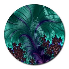 Fractal Turquoise Feather Swirl Round Mousepads by Sudhe