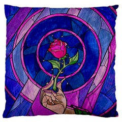 Enchanted Rose Stained Glass Large Flano Cushion Case (one Side) by Sudhe