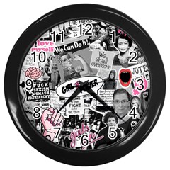 Feminism Collage  Wall Clock (black) by Valentinaart