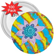 Tie-dye Flower And Butterflies 3  Buttons (100 Pack)  by okhismakingart