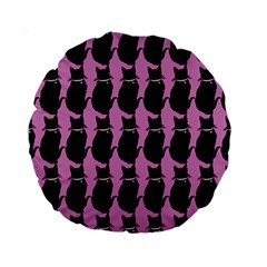 Cat Silouette Pattern Pink Standard 15  Premium Round Cushions by snowwhitegirl
