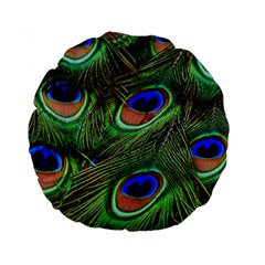 Peacock Feathers Standard 15  Premium Round Cushions by snowwhitegirl