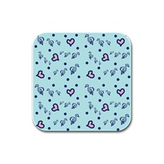 Duck Family Blue Pink Hearts Pattern Rubber Square Coaster (4 Pack)  by snowwhitegirl
