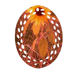 Red Tinted Sunflower Ornament (oval Filigree) by okhismakingart