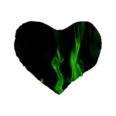Smoke Flame Abstract Green Standard 16  Premium Heart Shape Cushions by HermanTelo