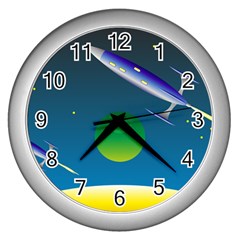 Rocket Spaceship Space Wall Clock (silver) by HermanTelo