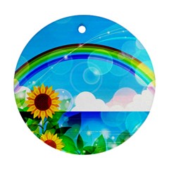 Sunflower And Rainbow Ocean Bokeh Round Ornament (two Sides) by Pakrebo