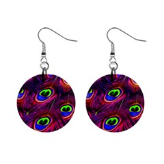 Peacock Feathers Color Plumage Mini Button Earrings by HermanTelo